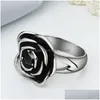 Band Rings Women Rose Flower Ring Red Cz Stone For Men 14K White Gold Fashion Love Wedding Rings Anillos Para Las Drop Delivery Jewel Dhgbx