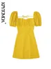 KPYTOMOA Women Fashion Backless With Ties Linen Mini Dress Vintage Square Collar Puff Sleeve Female Dresses Vestidos Mujer 24030