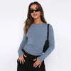 Women's T Shirts Vintage Bustier Top Women T-shirt 2024 Spring Casual Solid Long Sleeve Round Neck Tshirt Woman Sexig Slim Fit Basic