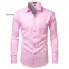 Chemises en Fiber de bambou blanches pour hommes chemises habillées boutonnées décontractées coupe ajustée pour hommes chemise sociale solide avec poche Camisas d'affaires formelles