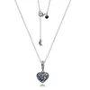 2020 Natale scintillante Luna blu e stelle Collana a forma di cuore Collana in argento sterling 925 con ciondolo a catena per donna Uomo Q012266p