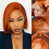 Ginger Orange Bob Wig Human Hair Straight 13x4 Lace Front Wigs Pre Plucked With Baby Short Transparent