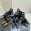 Designer slingbacks sandalen lakleer puntige stiletto pumps luxe dame bruine sexy hakken kantoorkleding schoenen