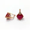 Kolczyki Dangle Pure Rosjan 585 Purple Gold Women's Square Red Stone Ear Blucle splatana z 18 -karatowym kolorem wszechstronną modą Znakomite