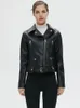 Ftlzz Women Autumn Winter Black Faux Leather Jackets dragkedja BASIC PLOW Turn-Down Collar Motor Biker Jacket med bälte 240125