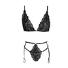 Other Panties Embroidery Lace Bra Suit Pajamas Women Black Sexy Lingerie V Neck With Garter Underwear Thong Lingeries For Woman YQ240130