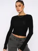 Women's T Shirts Vintage Bustier Top Women T-shirt 2024 Spring Casual Solid Long Sleeve Round Neck Tshirt Woman Sexig Slim Fit Basic