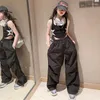 Clothing Sets Teenage Girls Casual Wear Star Vest Tops Wide Leg Cargo Pants Suits Hip Hop Kids Sweatpants Pockets Joggers Trousers Tracksuit