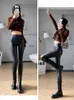 Leggings femininas calças slim crocodilo impressão pu couro lápis preto à prova de vento apertado elástico sexy faux para mulher