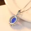 Hängen PSJ Fashion Luxury Jewelry Oval Cut Sapphire Stone Inlay Pendant Rhodium Plated S925 Sterling Silver Necklace For Women