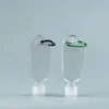 50 ml Hand Sanitizer -flaska för desinfektionsmedel Flytande flip toppkåpan med nyckelringskrok transparent plastflaska för resor GBVKB LPGLV
