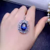 Ringar sterling Sier Natural Sapphire Ring Pendant Jewelry Set Wedding Engagement Rings for Women