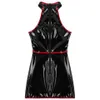 Sexy Set Women Sexy Wetlook Leather Sheath Dress Erotic Leather Bag Hip Skirt With Zipper Back Glossy Shaping Latex Waist Skirt Sexi