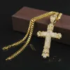 Retro zilveren kruis hanger vol ijs uit CZ gesimuleerde diamanten katholieke kruisbeeld hanger ketting met lange Cubaanse ketting heup H256h
