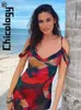 Basic Casual Dresses Chicology 2022 Women's Chiffon Printed Maxi Dress with Swinging Collar Body Sexy and Elegant Beach Resort Hawaiian Clothing J240130
