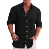 Camisas de vestido masculinas T Shirt Mens Tops Daily Home Sólido Baggy Blusa Respirável Botão-para Baixo Conforto Algodão Linho Manga Longa Macio