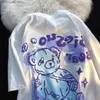 T-shirt da donna T-shirt da donna con orso grande T-shirt da donna stile americano retrò oversize manica corta Ins Trendy Cartoon Graffiti Fat Top T-shirt grafiche estive 240130