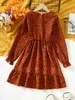 Girl's Dresses Girls Spring and Autumn Round Neck Leopard Pattern Long Sleeve Waist Wrap Dress Suitable for 8-13Y Children