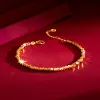 Colar real 18k pulseira de corrente de ouro para mulheres puro ajustável na moda contas de laser corrente para mulheres jóias finas presente