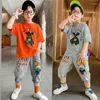 Kleidung Sets Jungen Sommerset Mode Cartoon Briefe Drucken o-Hals T-Shirt Jeans 2 Stück Kinderanzüge Teenager-Kleidung Outfits