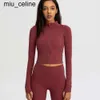 Novità Giacca da yoga da donna a maniche lunghe Giacca con zip intera Cardigan Tinta unita Sport nudo Modellatura Vita attillata Fitness Corto Allentato Jogging Abbigliamento sportivo Abbigliamento yoga