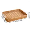 Plates 1PC Coffee Table Imitation Rattan Rectangular Serving Tray With Handles Hand-Woven Plate Drinks And Fruit Basket