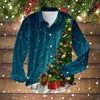 Camicie casual da uomo Camicia a maniche lunghe stampata con albero di Natale Bottoni da festa Moda da uomo grande e alta