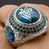 Vintage Islam Prophet Muhammad Blue Crystal Ring Punk Saudi Star Turkish Ottoman CZ Statement Rings for Men Boho Muslim Jewelry1260u