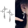 Boucles d'oreilles pendantes Kpop Star Heart pour femmes Y2K, strass irrégulier, chaîne croisée, Piercing en cristal