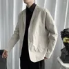 Мужские костюмы 2024, винтажные блейзеры, мужская уличная одежда в корейском стиле, модная однотонная верхняя одежда, осенне-зимняя повседневная свободная куртка X02