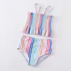 Kleidungssets Girlymax 2 Stück Einteiler Sommer Baby Mädchen Kinder Kleidung Badeanzug Boutique Set Rüschen Farbe Streifen Langarm