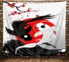 Tapissries Koi Fish Tapestry Japan Ocean Wave Sakura Wall Hanging Yin Yang Cherry Blossoms Home Living Room Filtduk