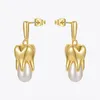 Dingle örhängen enfashion trendiga tänder pärla droppe för kvinnor guld färg öron mode smycken bröllop pendientes e211285276b