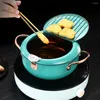 Pfannen Japan Fritteuse Mit Thermometer Und Deckel 304 Edelstahl Küche Tempura Pfanne Ohne Öl Braten FryerCocina