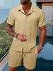 Ensemble de chemise pour hommes imprimé en 3D chemise décontractée à manches courtes à rayures solides short de plage surdimensionné vêtements de rue d'été ensemble Hawaii 240130