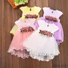 Flickans klänningar 2020 Summer Toddler Kids Baby Girls Dress Floral ärmlös klänning Vanlig färg Princess Lace Tutu Dress Flower Girls Party Dress