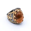 Bagues de cluster Vintage Court Style Tiger Eye Bague Ovale Biker En Acier Inoxydable Punk Homme Avec Pierre Brune Mode Bijoux Cadeaux Drop Drop Dhzwl