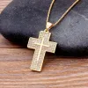 Top Quality Cubic Zirconia 14k Yellow Gold Cross Pendant Choker Chain Necklace Men Women Hip-Hop Jewelry Fashion Golden Gift
