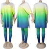 Одинаковый комплект размера плюс Tie Dye, длинная рубашка, топ и брюки, женский повседневный наряд, роскошная модная ткань, летний женский комплект из двух предметов 240127