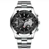 Fngeen Brand White Steel Quartz Mens Horloges Crystal Glass Watch Date 44mm Diameter Persoonlijkheid Stijlvolle man Polshorloges2859