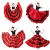 Stage Wear 2024 Polyester Satin Lisse Big Swing Carnaval Party Ballroom Costumes de danse du ventre Gypsy Femme Espagnol Flamenco Jupe Robe