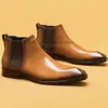 Wysokiej jakości męskie oryginalne skórzane czarne brązowe buty poślizg na jesiennych butach kostek męskich