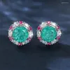 Backs Earrings Cute Female Green Round Stone Clip Charm Silver Color Wedding Jewelry For Women