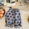 Spodnie spodnie dziecięce 2024 Autumn Korean Girl's Pant Cotton Casual Spoder Floral Print 1-7 Yeear Kid's