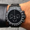 El más nuevo reloj para hombre, esfera negra, acero inoxidable con PVD negro, movimiento de cuarzo cronógrafo japonés, regalo 40mm237E