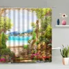 Занавески для душа в европейском стиле, занавеска с пейзажем, океан, водопад, лес, цветок, зеленые листья, растение, природный пейзаж, экран для ванны W316V