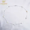 Halsband Ashiqi Barock naturligt pärlhalsband för kvinnor med 925 Sterling Silver Chain 67mm Freshwater Pearl Fashion Jewelry