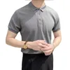 2023 Casual Knitted Polo Shirt Mens Casual Solid Down Button Short sleeved T-shirt Breathable Lightweight Luxury M-3XL 240130