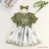 Kız elbiseleri yeni doğan bebek kız kız yaz tulum çivili flora baskı patchwork fırfırlı kısa kollu romper elbise + yay kafa bandı
