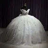 Białe błyszczące vestidos 15 quinceanera dressesteneage elegancki tiulowa kaplica pociąg z kanapki na ramię urodziny 16 sukienki imprezowe sukienki